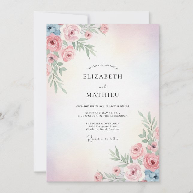 Pale Pink Petals Wedding Invitation (Front)