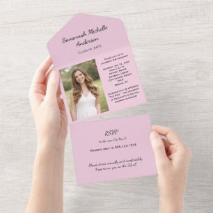 Pale Pink Photo Graduation All In One Invitation