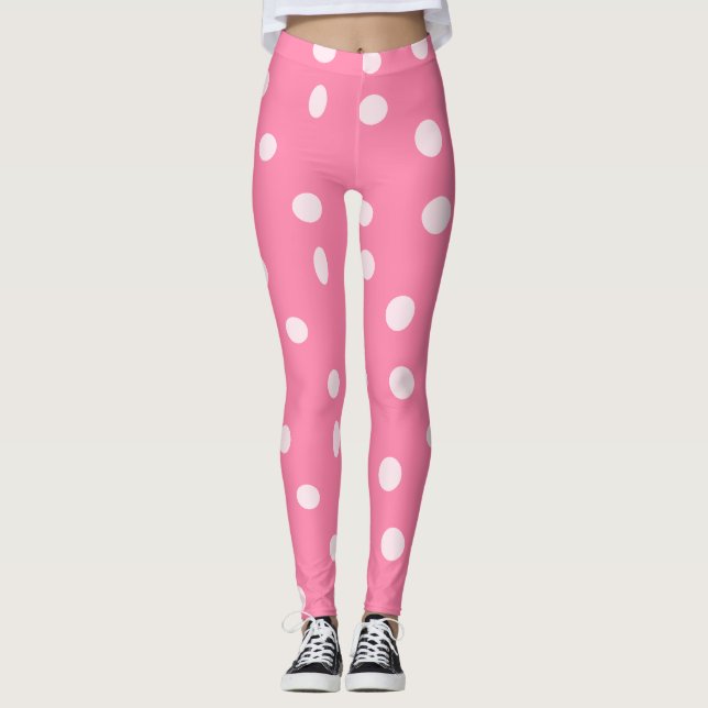 Pale pink polka dots on pink leggings (Front)