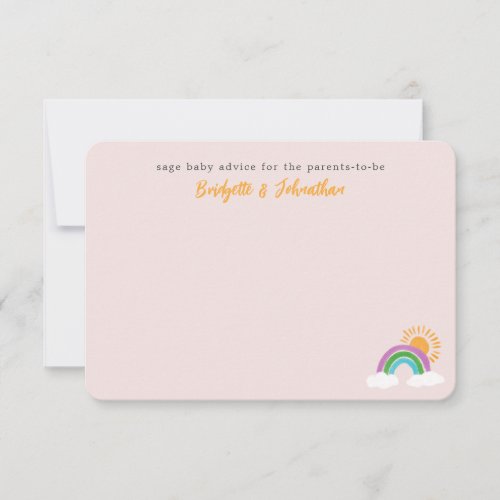 Pale Pink Pretty Rainbow Sunshine Baby Advice RSVP Card