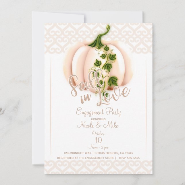 Pale Pink Pumpkin FALL IN LOVE Engagement Party Invitation (Front)