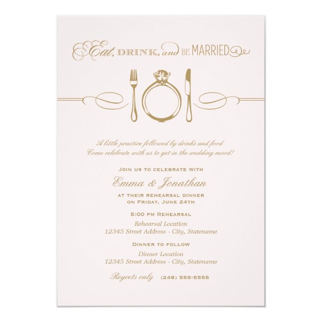 Pale Pink Rehearsal Dinner | Eat Drink Be Married Invitation