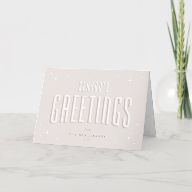 Pale Pink Retro Stars Season's Greetings Photo Holiday Card (Front)