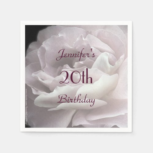 Pale Pink Rose 20th Birthday Party Name Paper Napkins