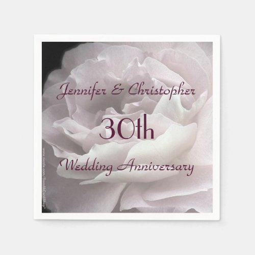 Pale Pink Rose 30th Wedding Anniversary Paper Paper Napkins