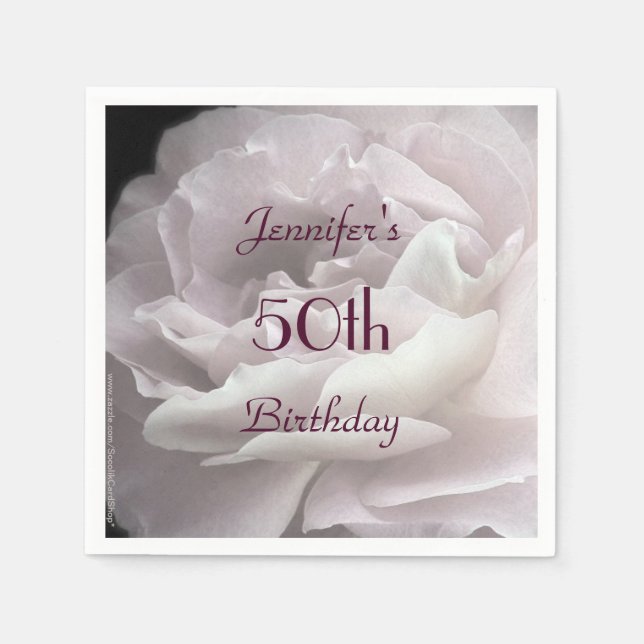 Pale Pink Rose, 50th Birthday Party, Name, Paper  Paper Napkins (Front)