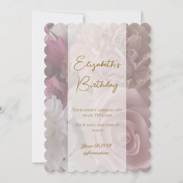 Pale Pink Rose Birthday Invitation Card (Front)