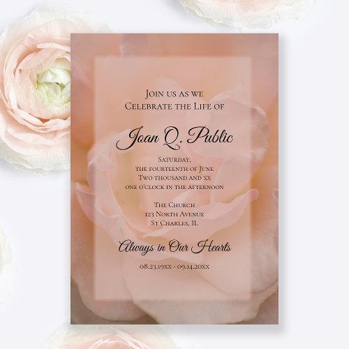 Pale Pink Rose Celebration of Life Memorial Invitation