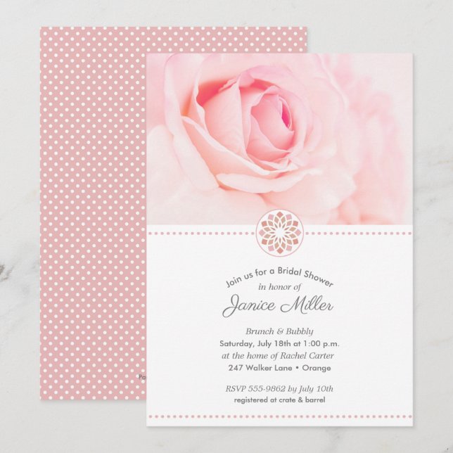 Pale Pink Rose Floral Bridal Shower Invitations (Front/Back)