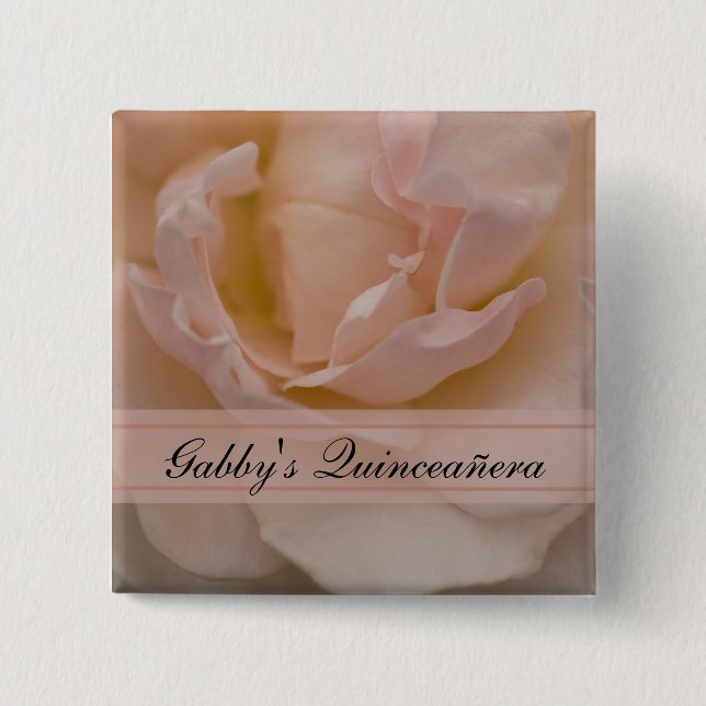 Pale Pink Rose Floral Quinceañera Pinback Button (Front)
