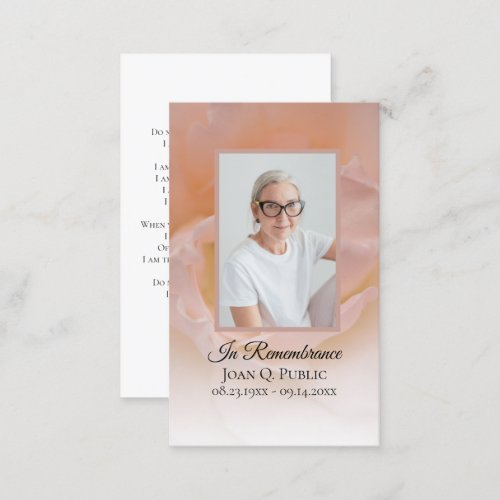 Pale Pink Rose Flower Funeral Memorial Prayer Business Card