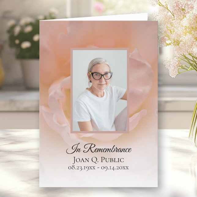 Pale Pink Rose Flower Petal Funeral Service Folded Program (Creator Uploaded)