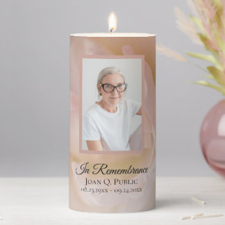 Pale Pink Rose Flower Petals Funeral Memorial Pillar Candle