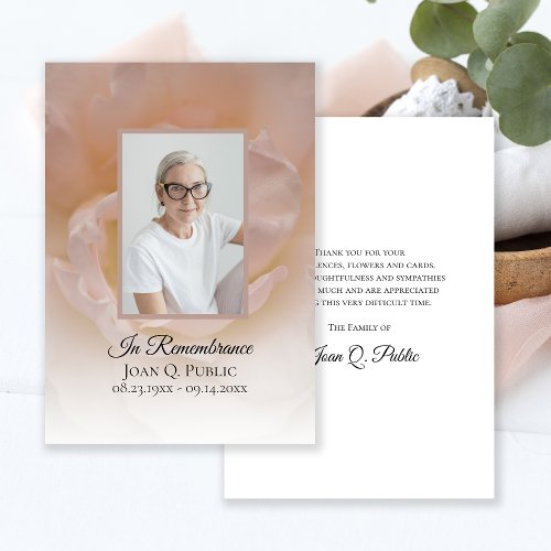 Pale Pink Rose Flower Petals Funeral Sympathy Thank You Card