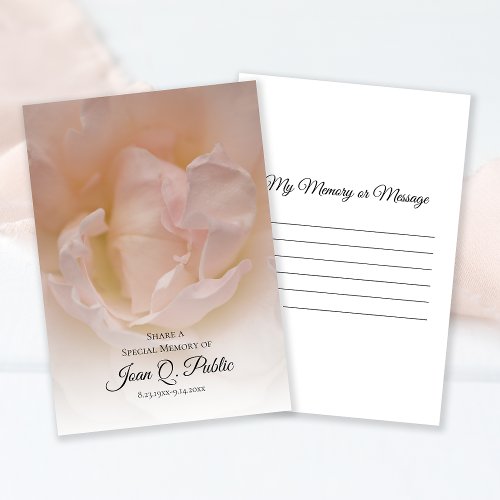 Pale Pink Rose Flower Share a Memory Funeral  Note Card
