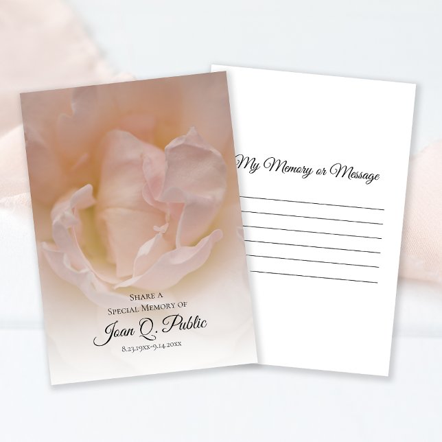 Pale Pink Rose Flower Share a Memory Funeral  Note Card (Creator Uploaded)