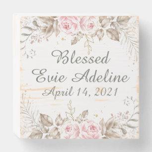 Pale Pink Rose Framed Signature Birth Announcement Wooden Box Sign
