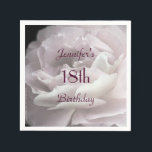Pale Pink Rose, Name, 18th Birthday Party Paper Napkins<br><div class="desc">Our original floral photograph of ultra pale pink rose petals decorates this unique and elegant personalized name party paper napkin. Although default says "18th Birthday", you can easily change the text for name, # of years, and event. Very feminine and girly! Many matching products available. All Rights Reserved © 2015...</div>