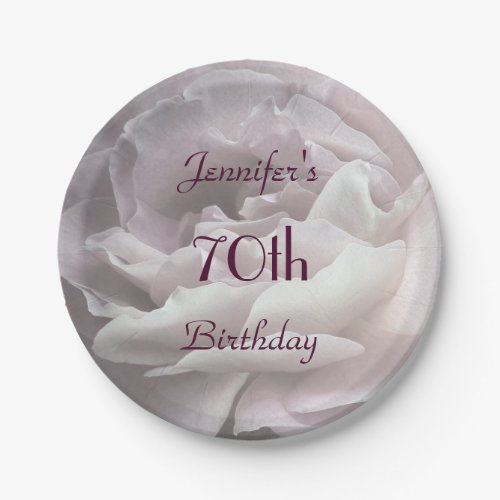 Pale Pink Rose Name 70th Birthday Party Paper Plates