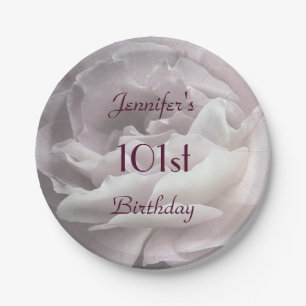 Pale Pink Rose Paper Plates, 101st Birthday Party Paper Plates