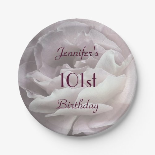 Pale Pink Rose Paper Plates 101st Birthday Party Paper Plates