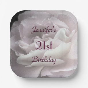 Pale Pink Rose Paper Plates, 21st Birthday Party Plates