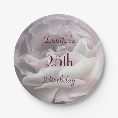 Pale Pink Rose Paper Plates 25th Birthday Party Paper Plates