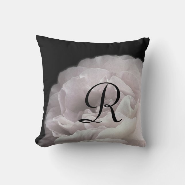 Pale Pink Rose Petals Monogram Floral Square  Throw Pillow (Front)