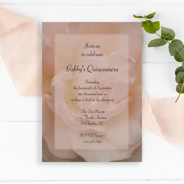 Pale Pink Rose Quinceanera Party Invitation (Creator Uploaded)