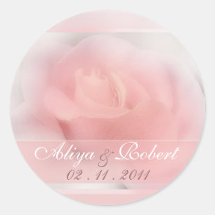 pale pink rose wedding date reminder classic round sticker