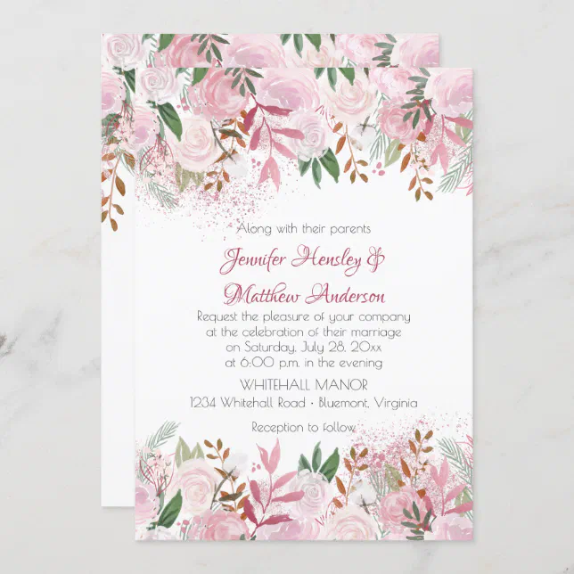 Pale Pink Roses and Greenery Spring Wedding Invitation | Zazzle