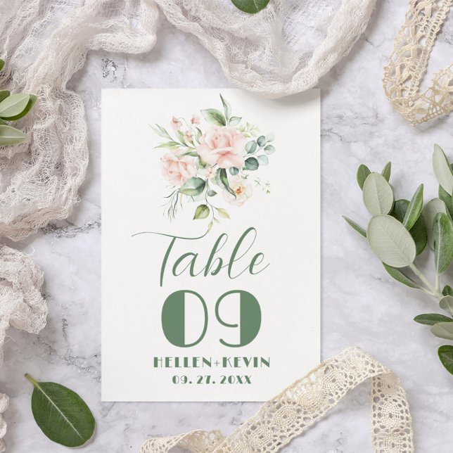 Pale Pink Roses Bouquet Table Number (Creator Uploaded)