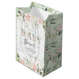 Pale Pink Roses Floral Letters Baby Shower Medium Gift Bag