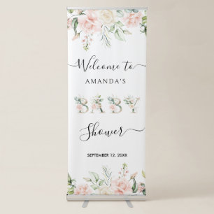 Pale Pink Roses Frame Floral Letters Retractable Banner