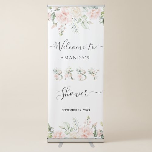 Pale Pink Roses Frame Floral Letters Retractable Banner