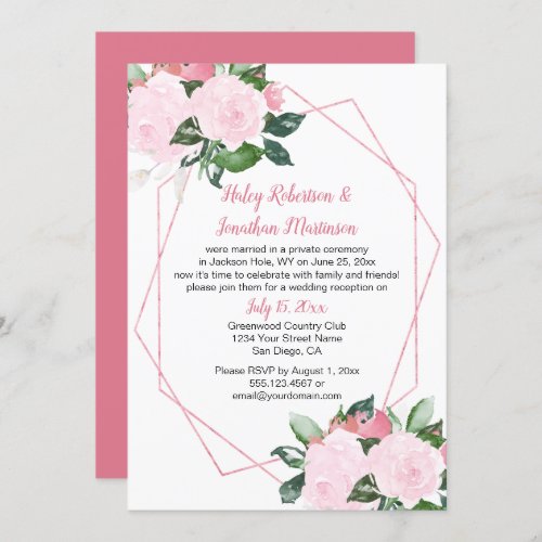 Pale Pink Roses Geometric Reception Only  Invitation