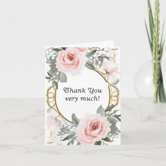 Pale Pink Roses Gold Frame Thank You (Front)