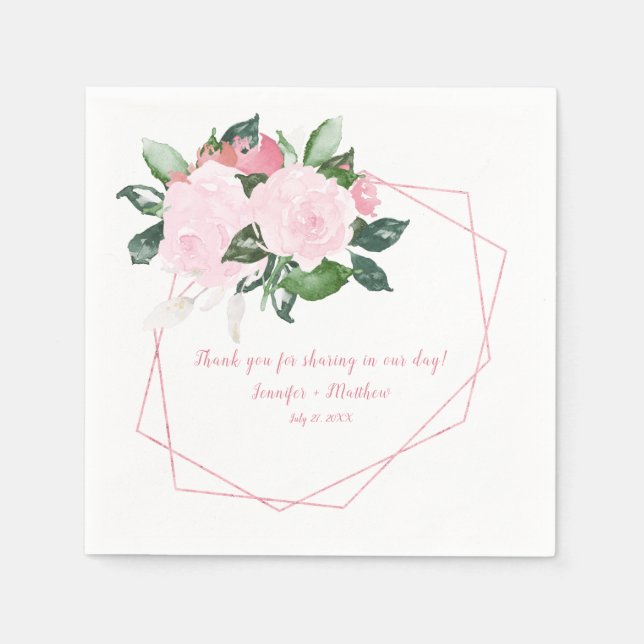 Pale Pink Roses Green Leaves Reception | Paper Napkins (Front)