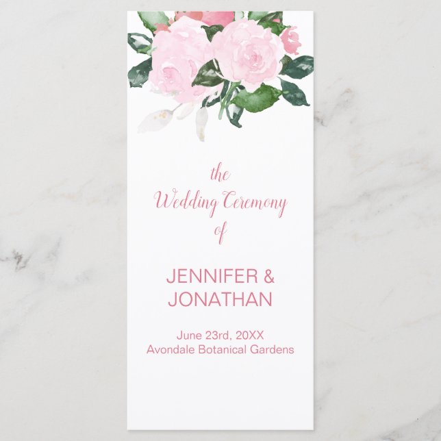 Pale Pink Roses Greenery Wedding Program (Front)
