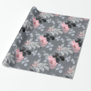 Pale Pink Roses Over Gray Background Wrapping Paper