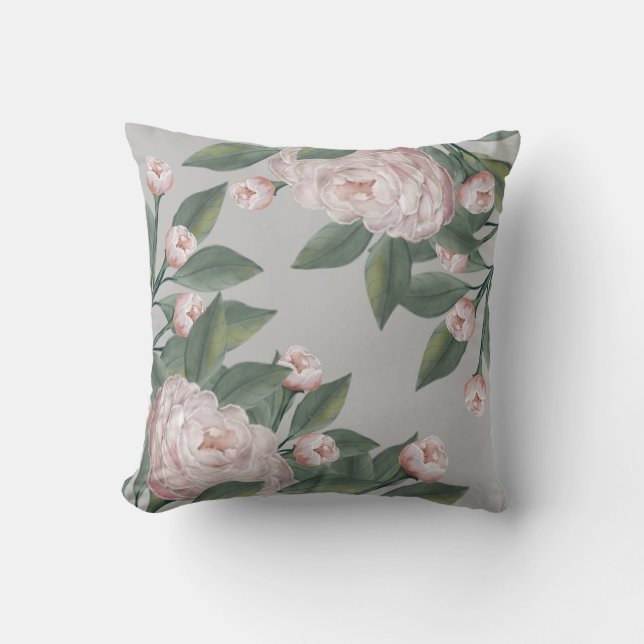 Pale Pink Roses With editable background Throw Pillow (Front)