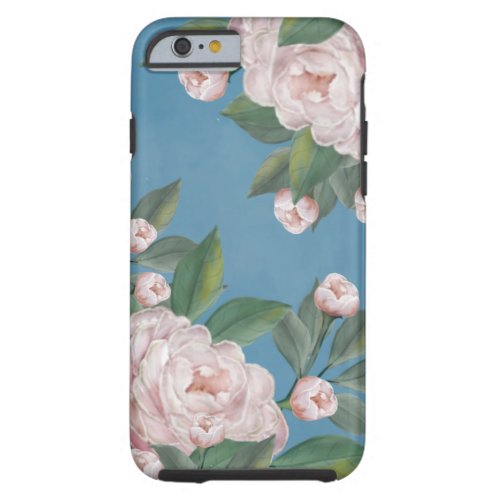 Pale Pink Roses with Navy Blue Background  Tough iPhone 6 Case