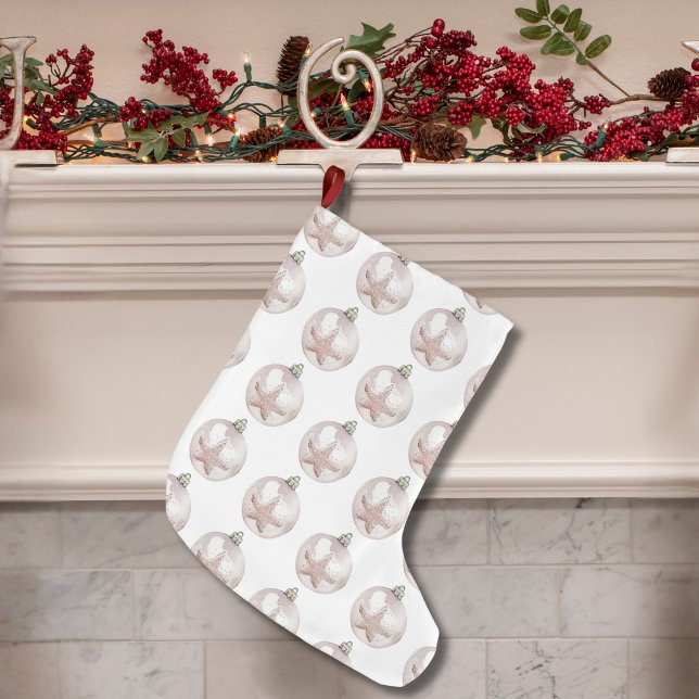 Pale Pink Sea Star Ornament Pattern  Large Christmas Stocking (Pale Pink Sea Star Ornament Pattern Large Christmas Stocking)