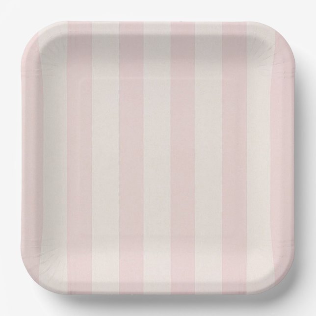 Pale pink stripe square paper plates (Front)