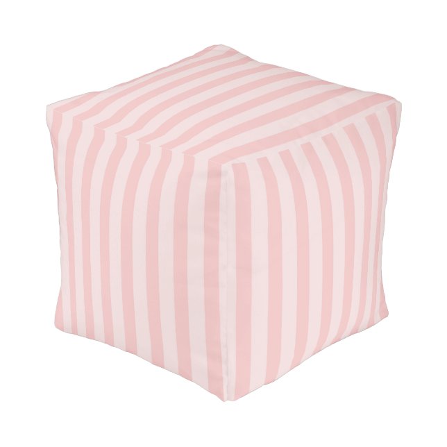 Pale Pink Striped Baby Girl Nursery Pouf (Angled Front)