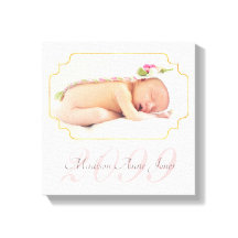 Pale Pink Stripes with Name Baby SQUARE Photo
