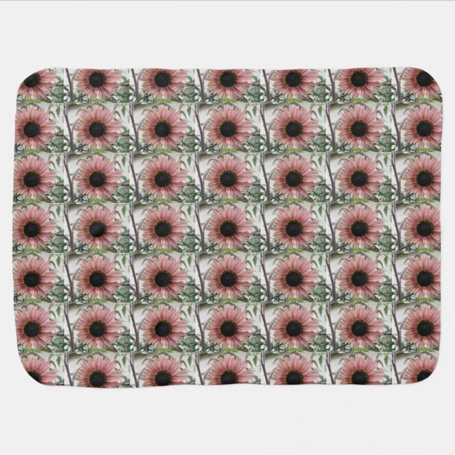Pale Pink Sunflower Baby Blanket (Horizontal)