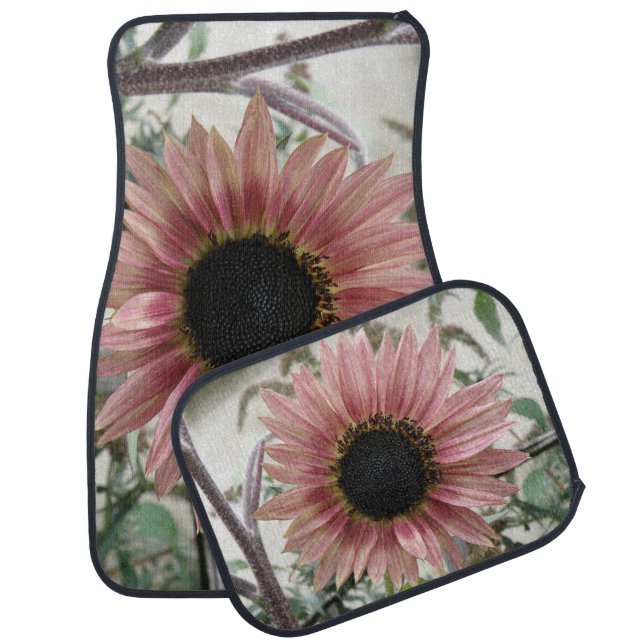 Pale Pink Sunflower Car Floor Mat (Set)