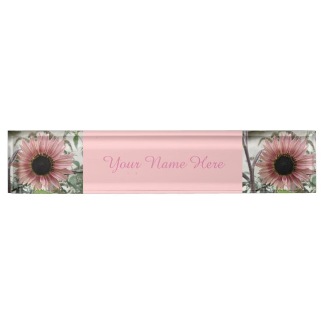 Pale Pink Sunflower Desk Name Plate (Front)
