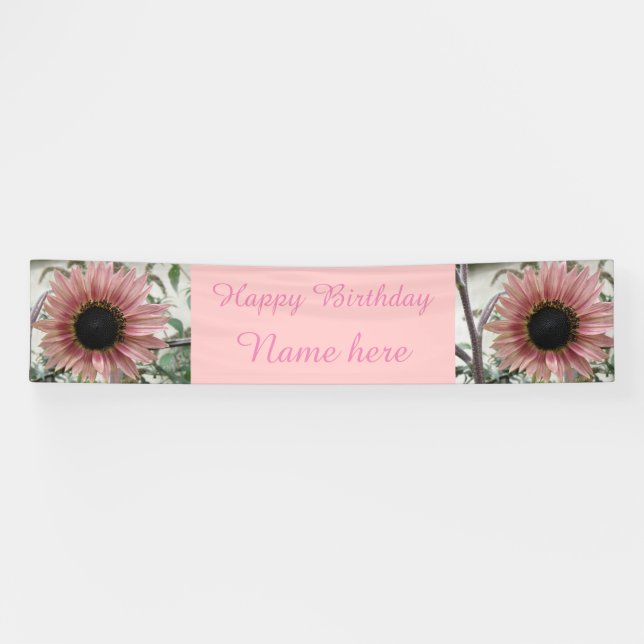 Pale Pink Sunflower Personalized Birthday Banner (Horizontal)